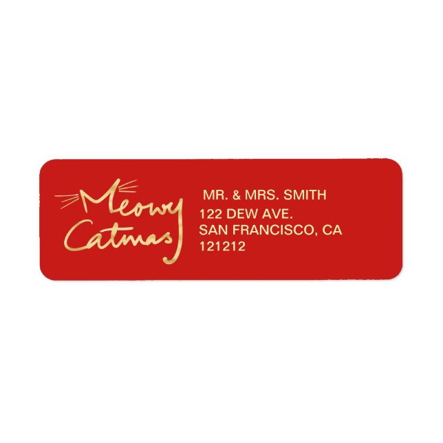Meowy Catmas Custom Festive Red Return Address Label (Front)