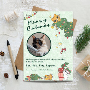 Meowy Catmas Cute Cat Christmas Photo Holiday Card
