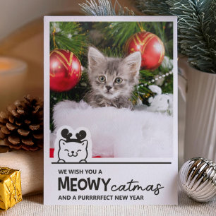 Meowy Catmas cute fun cat Christmas Letterpress Photo Cards