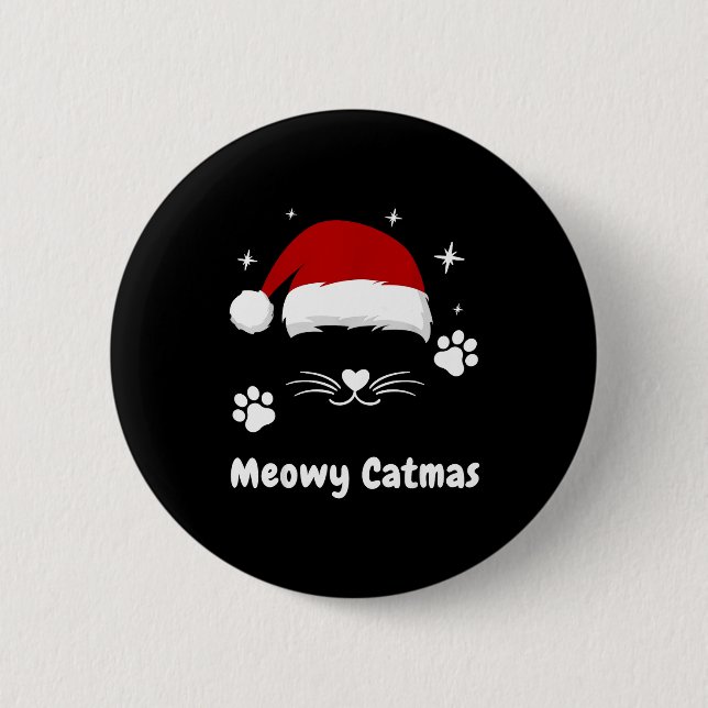 Meowy Catmas Cute Kitten Cats Santa Hat Christmas  Button (Front)