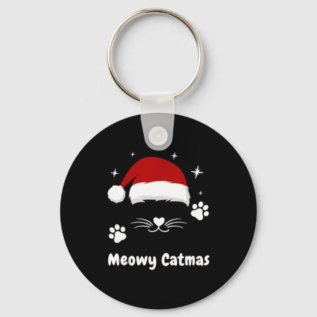 Meowy Catmas Cute Kitten Cats Santa Hat Christmas  Keychain (Front)