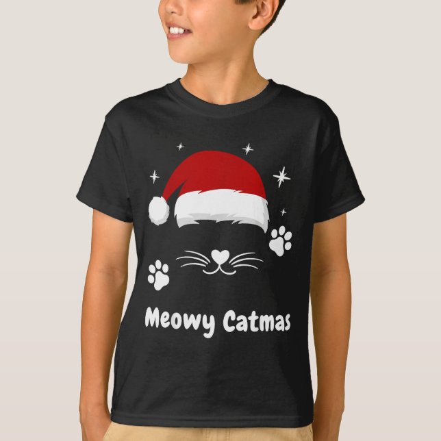 Meowy Catmas Cute Kitten Cats Santa Hat Christmas  T-Shirt (Front)