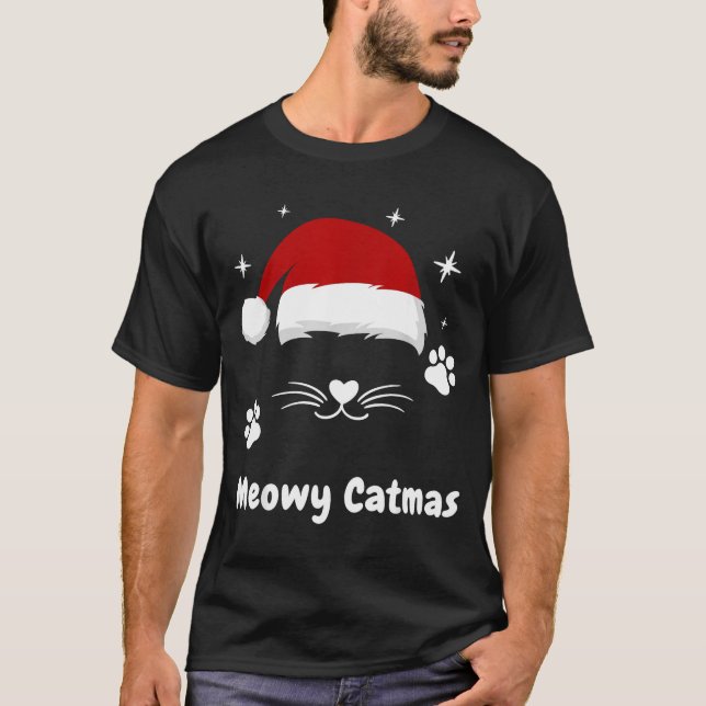 Meowy Catmas Cute Kitten Cats Santa Hat Christmas  T-Shirt (Front)