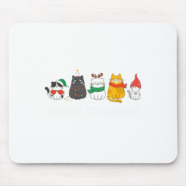 Meowy Catmas Cute Kitten Santa Hat Christmas Holid Mouse Pad (Front)