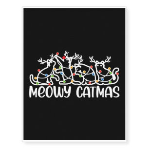 Meowy Catmas, Cute Reindeer Cats Xmas Lights Temporary Tattoos