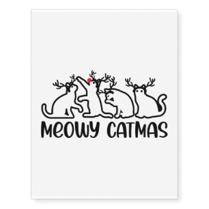 Meowy Catmas, Cute Reindeer Cats Xmas Lights Temporary Tattoos