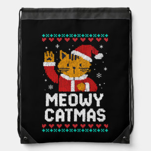 Meowy Catmas Drawstring Bag