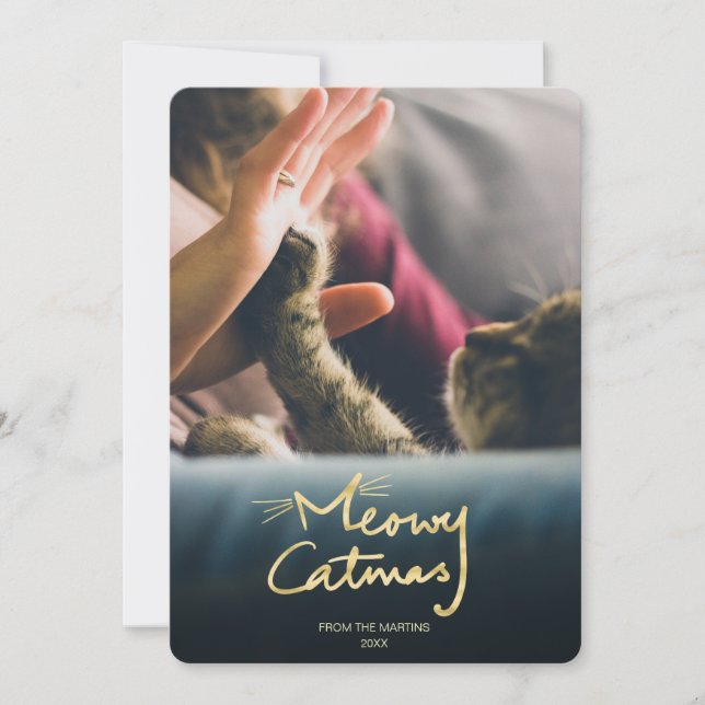 Meowy Catmas | Funny Cat Christmas Photo Card (Front)
