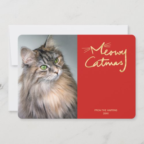 Meowy Catmas Funny Cat Photo Christmas Card