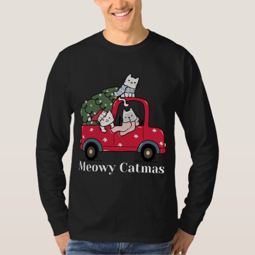 Meowy Catmas Funny Christmas Cat Red Truck T_Shirt