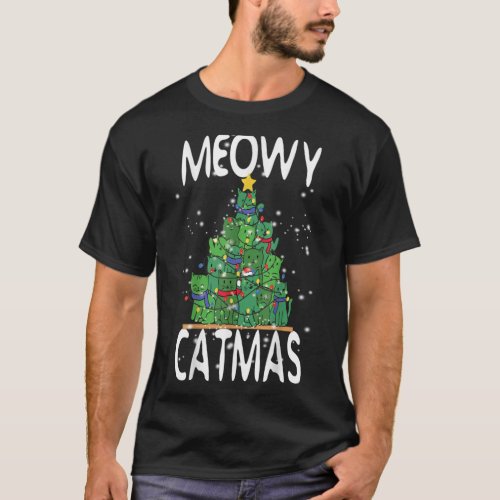 Meowy Catmas Funny Christmas Cat Tree Kids Girls B T_Shirt