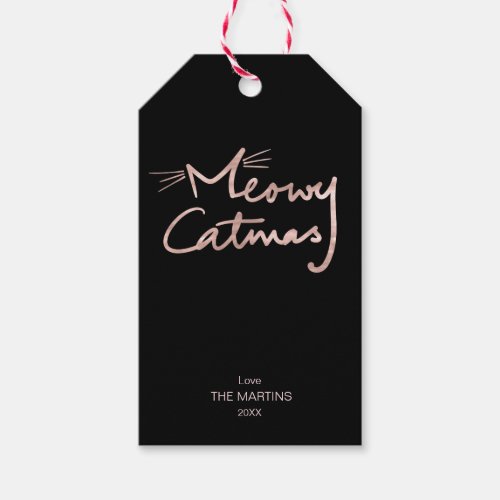 Meowy Catmas Funny Faux Rose Gold Cat Christmas Gift Tags