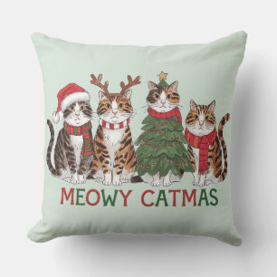 Meowy Catmas Funny Holiday Cats - Christmas Decor Throw Pillow