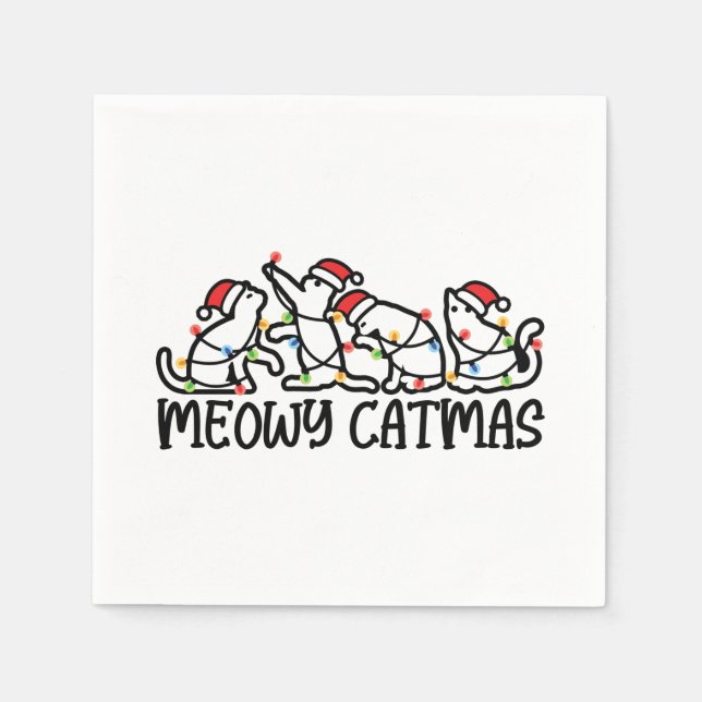 Meowy Catmas Funny Santa Cats Xmas Season Napkins (Front)