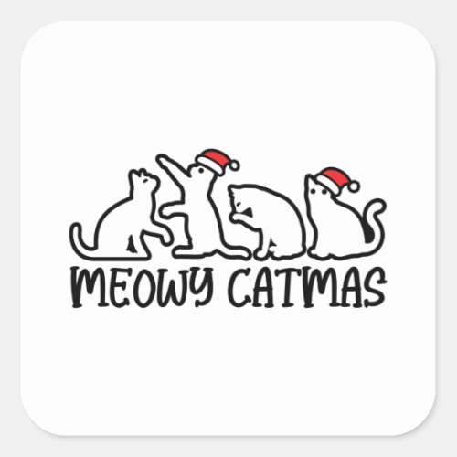Meowy Catmas Funny Santa Cats Xmas Season Square Sticker