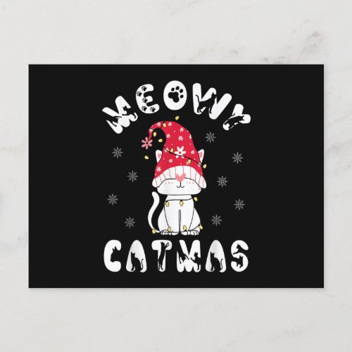 Meowy Catmas Kawaii Gnome Cat Christmas Lights Xma Postcard