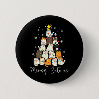 Meowy Catmas Light Santa Funny Christmas Cat Lover Button