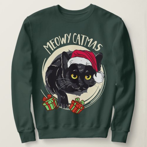 Meowy Catmas Merry Catmas Black Cat Christmas Funn Sweatshirt