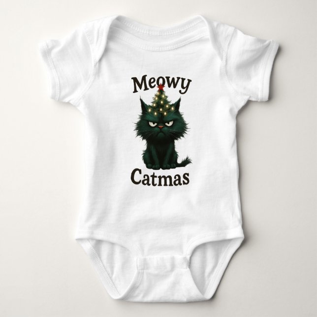 Meowy Catmas Moody cat Baby Bodysuit (Front)