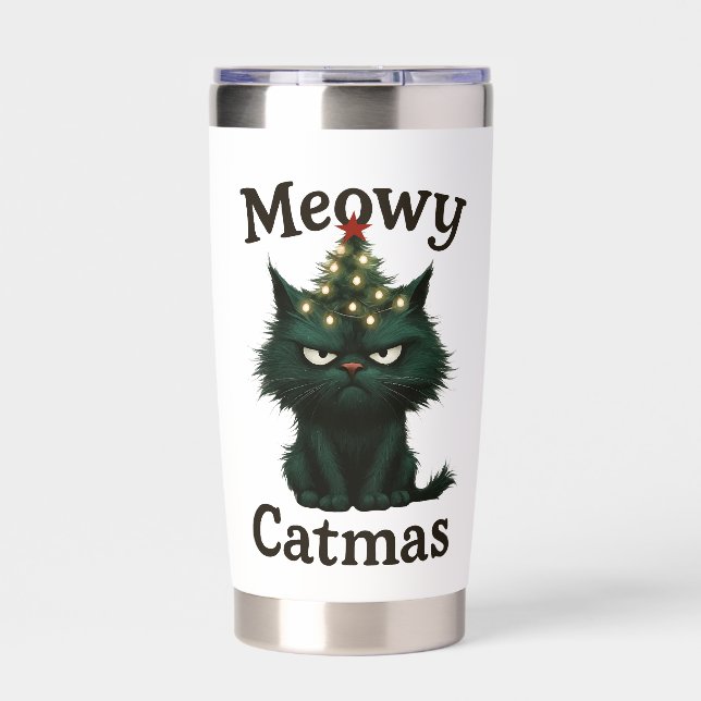 Meowy Catmas Moody cat Insulated Tumbler (Front)