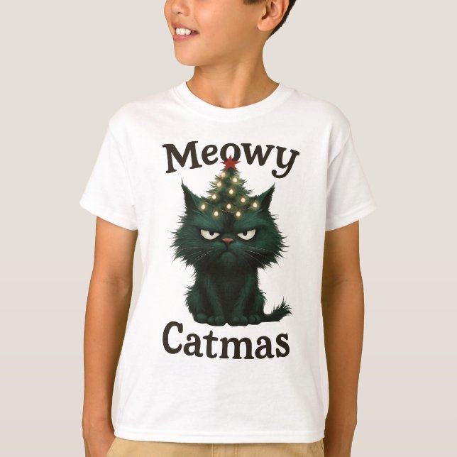 Meowy Catmas Moody cat T-Shirt (Front)