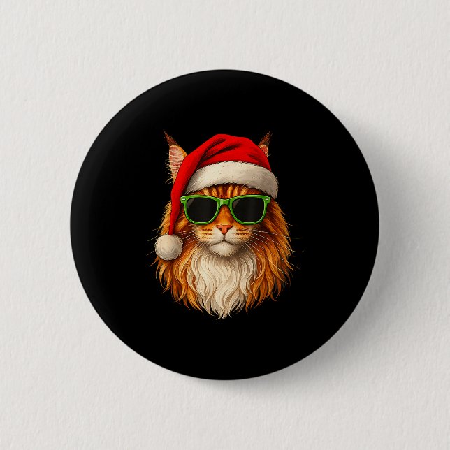 Meowy Catmas Santa Hat Maine Coon Cat Christmas Pa Button (Front)