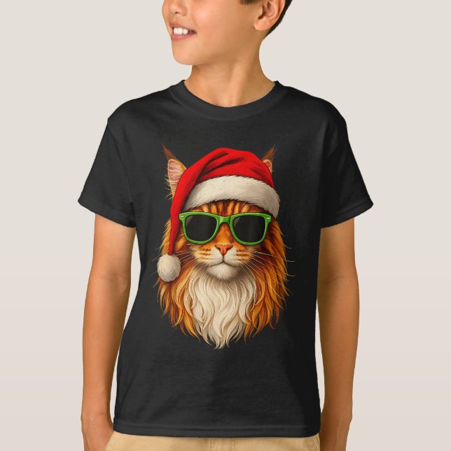 Meowy Catmas Santa Hat Maine Coon Cat Christmas Pa T-Shirt (Front)