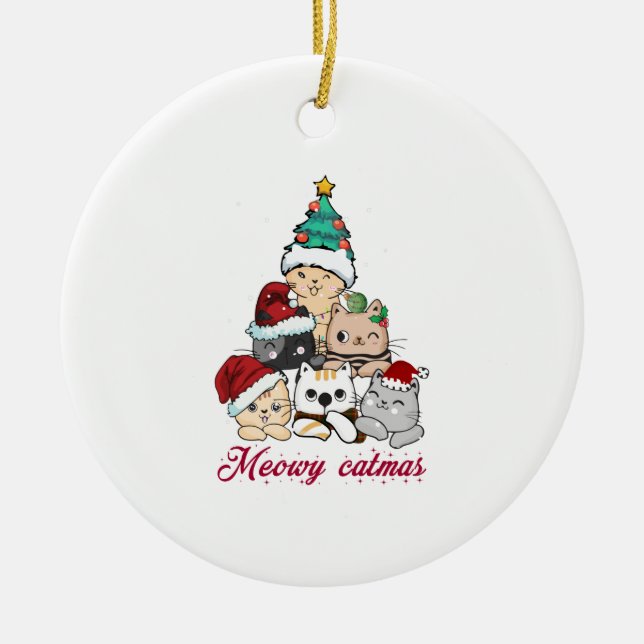 Meowy Catmas Tree Ceramic Ornament (Front)