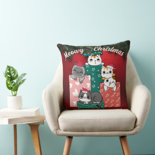 Meowy Catmast Cute Christmas Cats Throw Pillow
