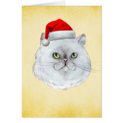 Meowy Christmas! A cute Cat with Santa Hat Card