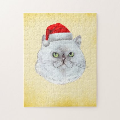 Meowy Christmas! A cute Cat with Santa Hat Jigsaw Puzzle