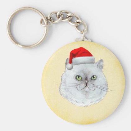 Meowy Christmas! A cute Cat with Santa Hat Keychain