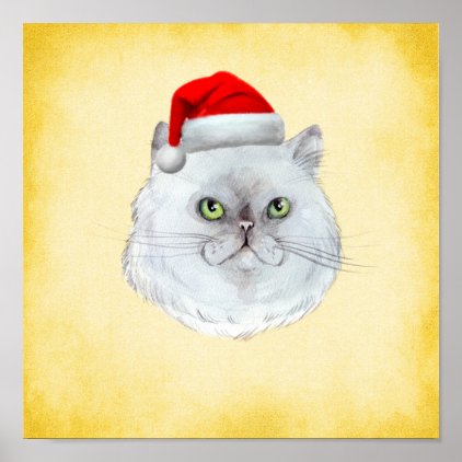 Meowy Christmas! A cute Cat with Santa Hat Poster