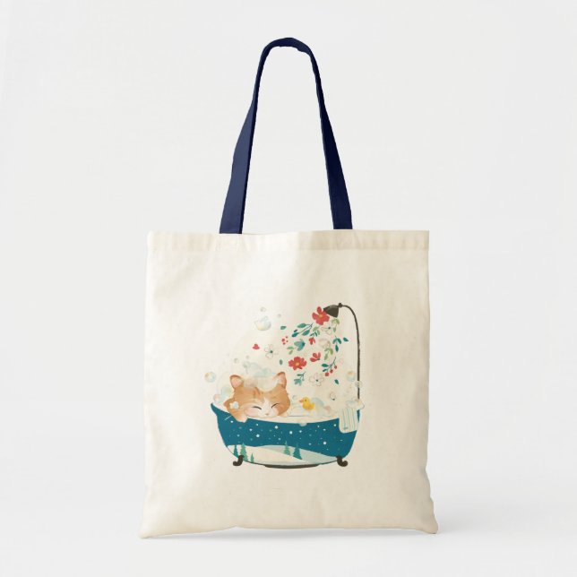 Meowy Christmas, a Kitty Cat Bubble Bath Tote Bag (Front)