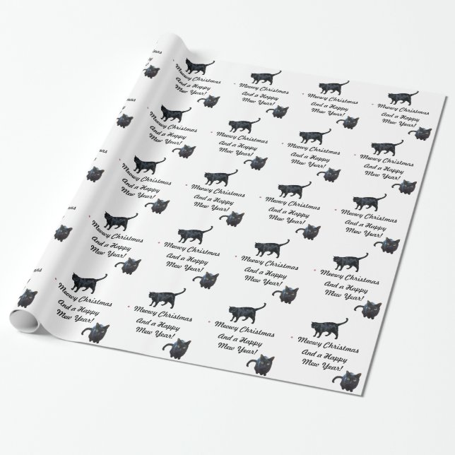 Meowy Christmas and a Happy Mew Year wrapping pape Wrapping Paper (Unrolled)