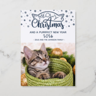 Meowy Christmas and a purrfect new year cat Letterpress Photo Cards