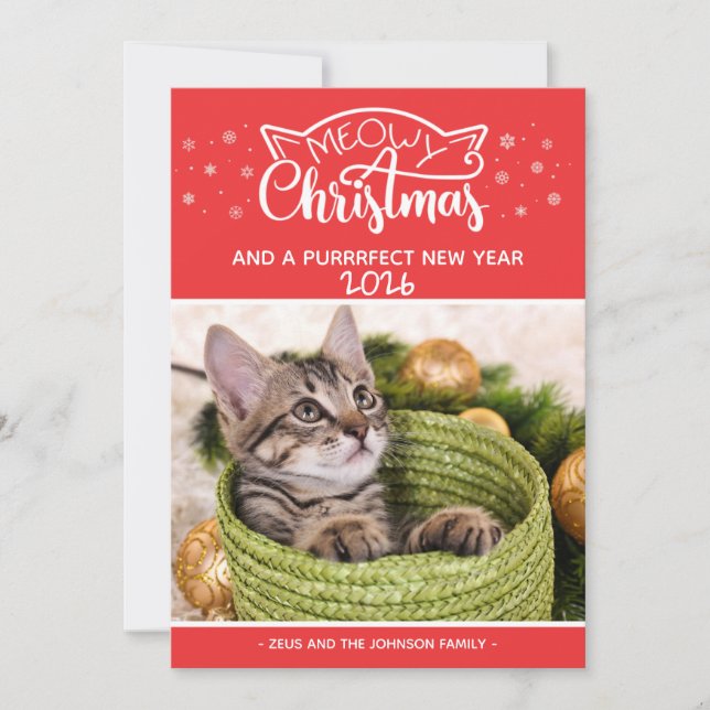 Meowy Christmas and a purrfect new year photo card (Front)
