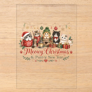 Meowy Christmas and Purr New Year Acrylic Invitations