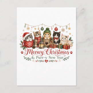 Meowy Christmas and Purr New Year Announcement Postcard