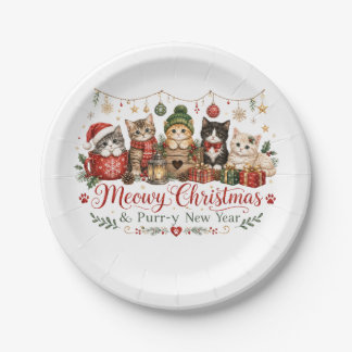 Meowy Christmas and Purr New Year Paper Plates