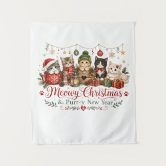 Meowy Christmas and Purr New Year Tapestry