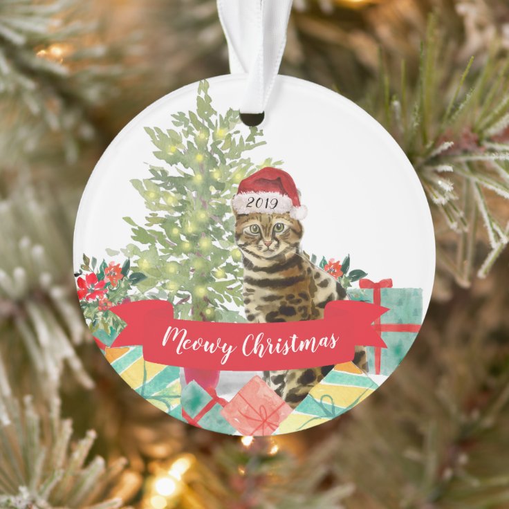 Meowy Christmas Bengal Cat Ornament | Zazzle