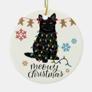 Meowy Christmas Black Cat Ceramic Ornament