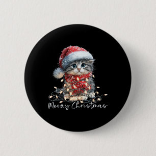 Meowy Christmas Black Cat Lights Santa Hat Funny H Button