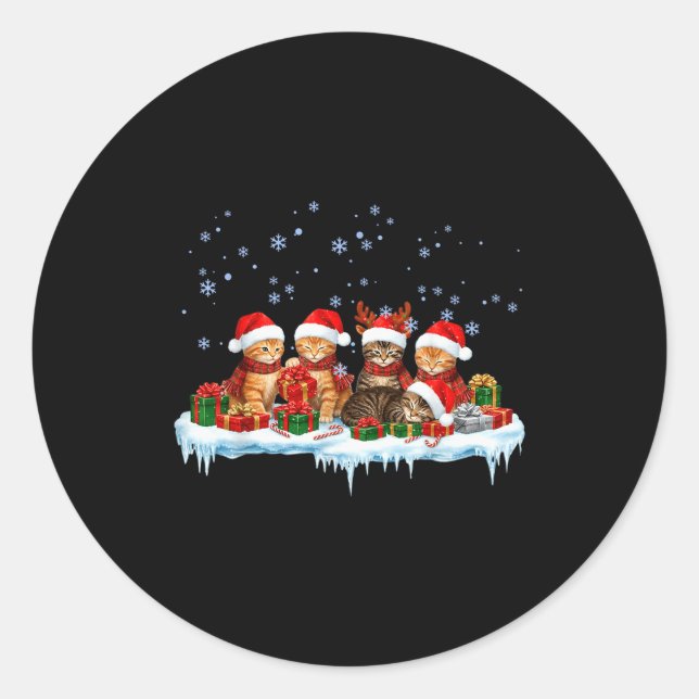 Meowy Christmas Black Cat Pajamas Family Funny Xma Classic Round Sticker (Front)