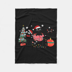 Meowy Christmas Black Cats Play Christmas Tree Lig Fleece Blanket