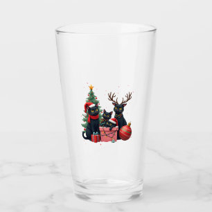 Meowy Christmas Black Cats Play Christmas Tree Lig Glass