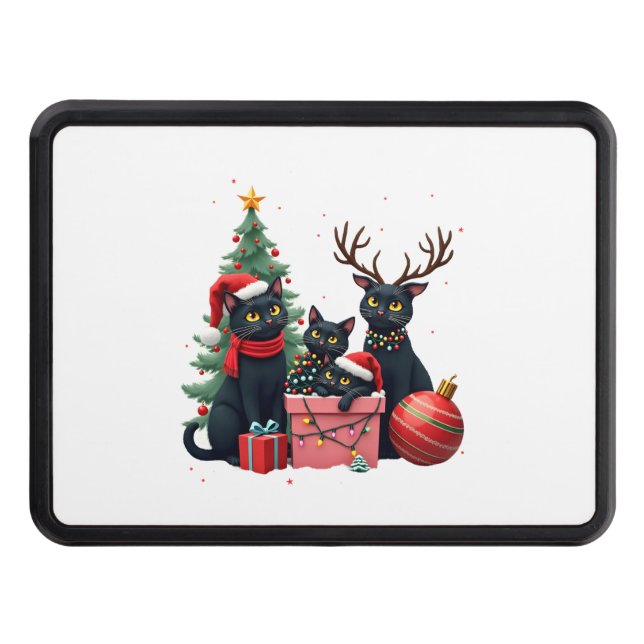 Meowy Christmas Black Cats Play Christmas Tree Lig Hitch Cover (Front)