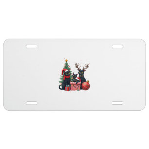 Meowy Christmas Black Cats Play Christmas Tree Lig License Plate