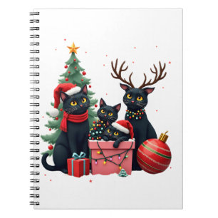 Meowy Christmas Black Cats Play Christmas Tree Lig Notebook